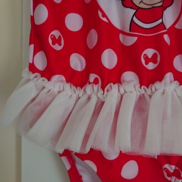 Disney Baby Minnie Mouse One-piece Swimsuit Size 12M Red/White Polka Dot Tutu - Picture 2 of 8
